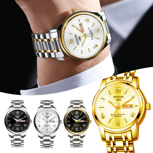 Helautomatisk mekanisk watch för män Enkel vattentät armbandsur Present för födelsedag Black