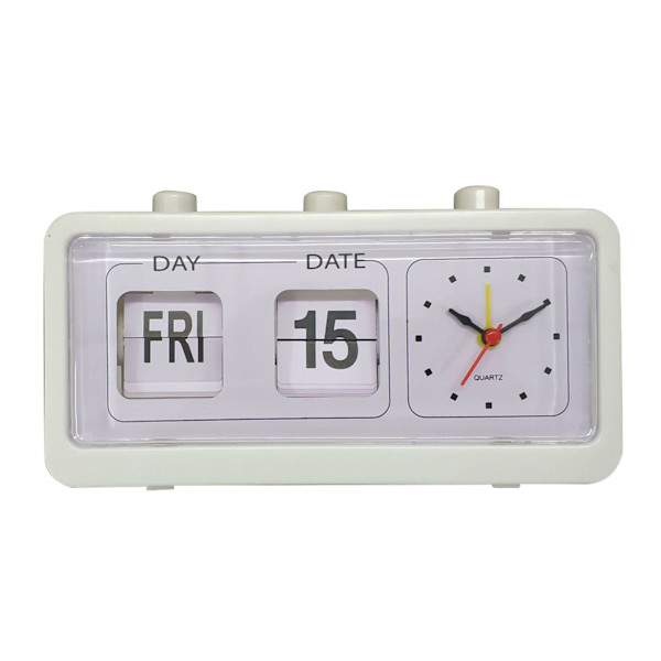 Retro kalender flip klocka sängkant fyrkantig klocka med 3 tryckknappar hushåll White