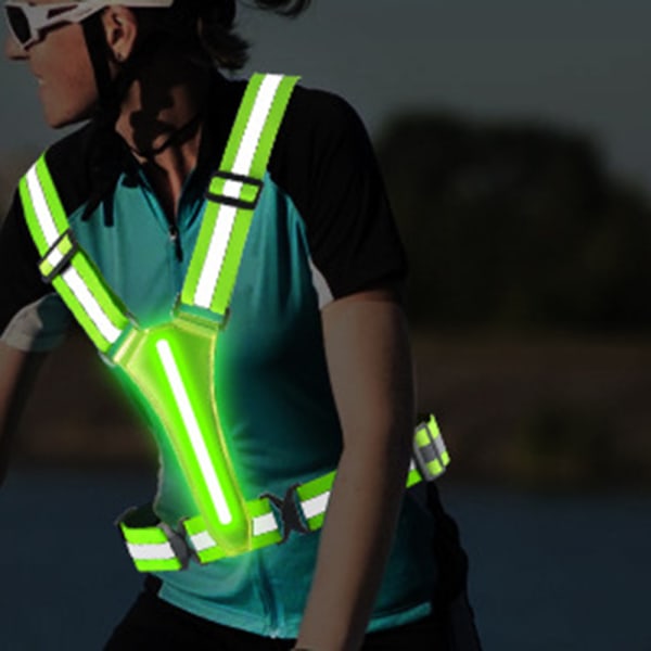 USB Uppladdningsbar säkerhetsreflexväst Night Safety reflexväst Topp för motorcykling Jogging Green