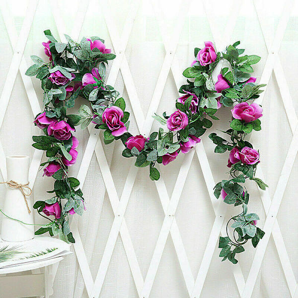 Simulerad Rose Vine Green Leaf Garland Hängande prydnad Lämplig för bröllopsfest Trädgårdsdekoration Red
