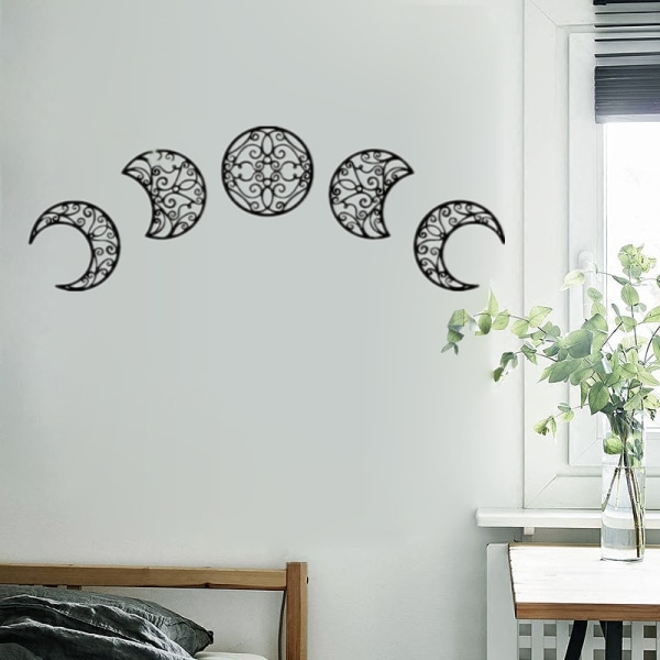 5st 3D väggklistermärke hänge trä måncykel Rymlig skandinavisk väggdekoration för hem vardagsrum sovrum Black