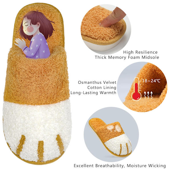 Katt Tass Tofflor Plysch Innetofflor Dam Herr Foppatofflor Mjuka Värmetofflor beige 23cm (36-37)