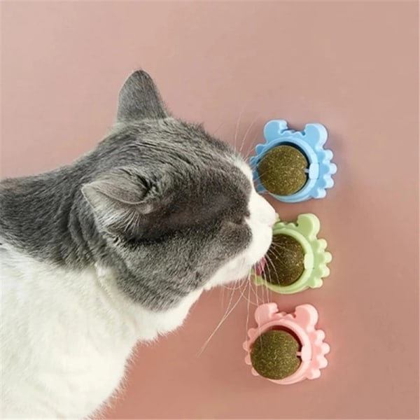Crab Catnip Ball Leksak Tandrengöringsverktyg Roterbar boll med lock Självhäftande kattleksak Blue