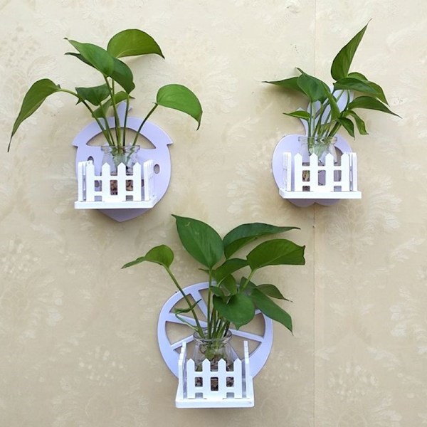 2/3 ST Stålfri Hydroponic Plant Krukställ Set Självhäftande Väggmonterad Blomkrukhållare Med Glaskruka & Lim 17*17cm Moon   Sun