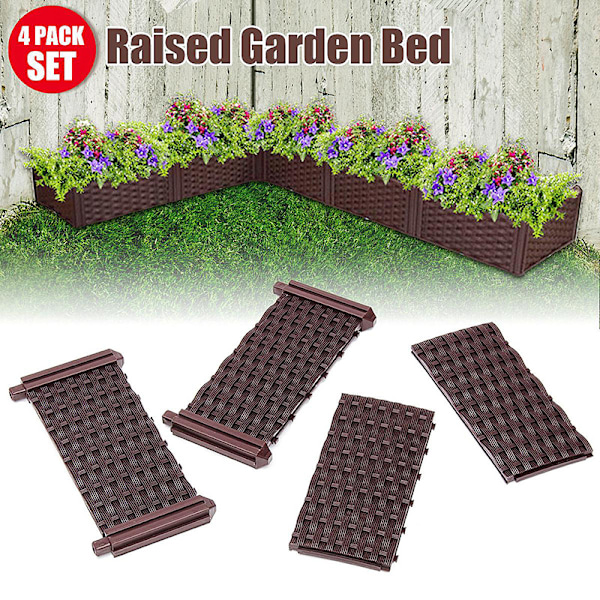 Planteringslåda i rotting Plast Balkong Grönsaksräfflor Planteringslåda Skarvad planteringstråg för innergård/tak/trädgård 4pcs