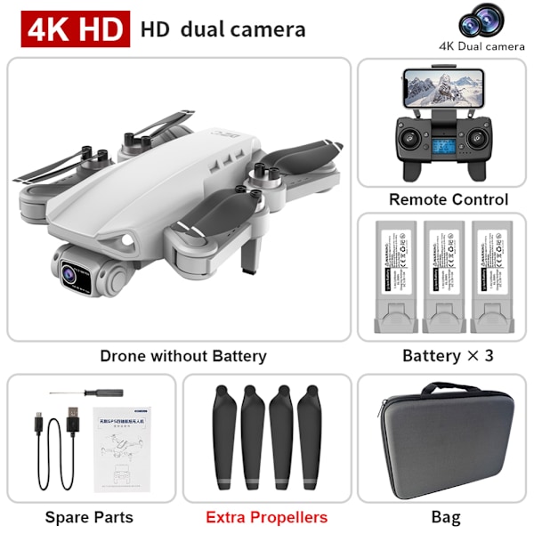Borstlösa HD Folding Flygande Drönare Vindmotstånd Quadcopters Leksaker present till vän Familj PROSE WT 3B