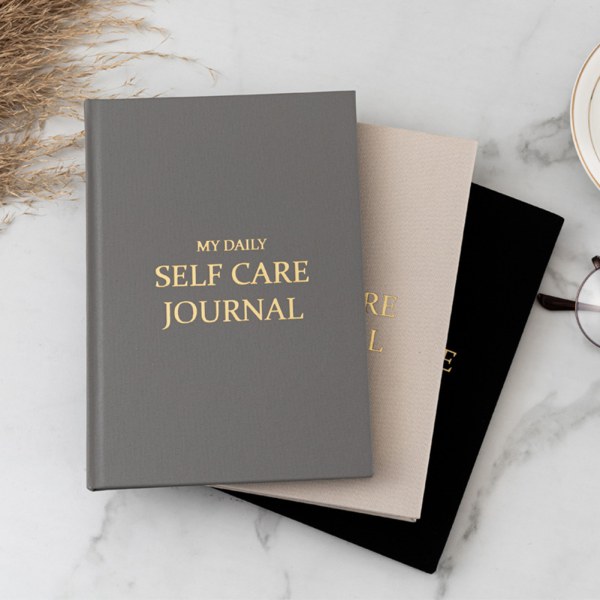 A5 Daily Self Care Journal med guldfolie Enkel stil kakel anteckningsbok present till vänner familj Pink