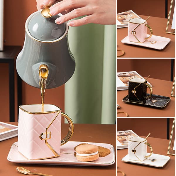 Creative Bag Shape Keramikkopp + fat Golden Edge Design 310ml Black