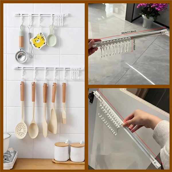 Multifunktionell glidskena krok med S krokar Stor kapacitet efterbehandling krok för köksskåp 30cm 1pc