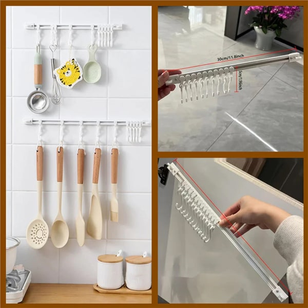 Multifunktionell glidskena krok med S krokar Stor kapacitet efterbehandling krok för köksskåp 40cm 3pcs