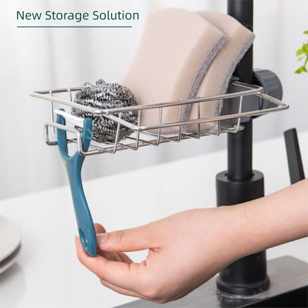 Svamp Holder Over Hane Køkkenvask Caddy Organizer Justerbar Rustfrit Stål Svamp Holder Til Køkkenvask 2pcs