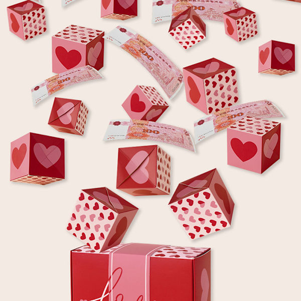 2024 Valentine studsar Röd paketlåda Vikbar Fashionabla studsar Röda kuvert för present 18 Boxs