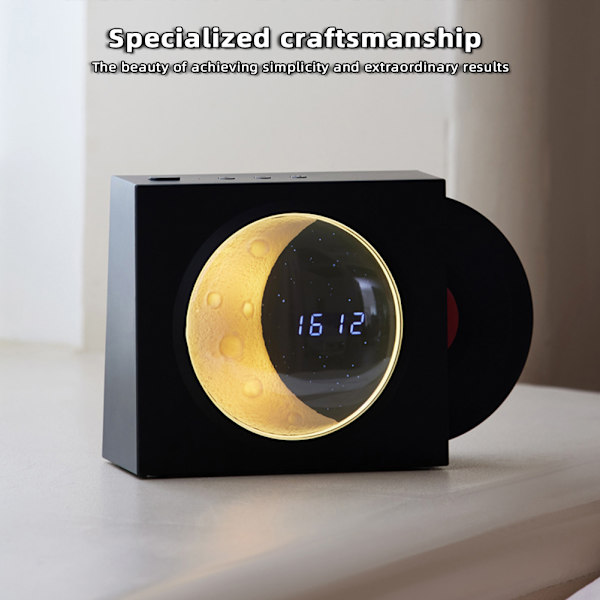 Bluetooth trådlös högtalare med ljus Vinyl-Record Moon Clock Yellow