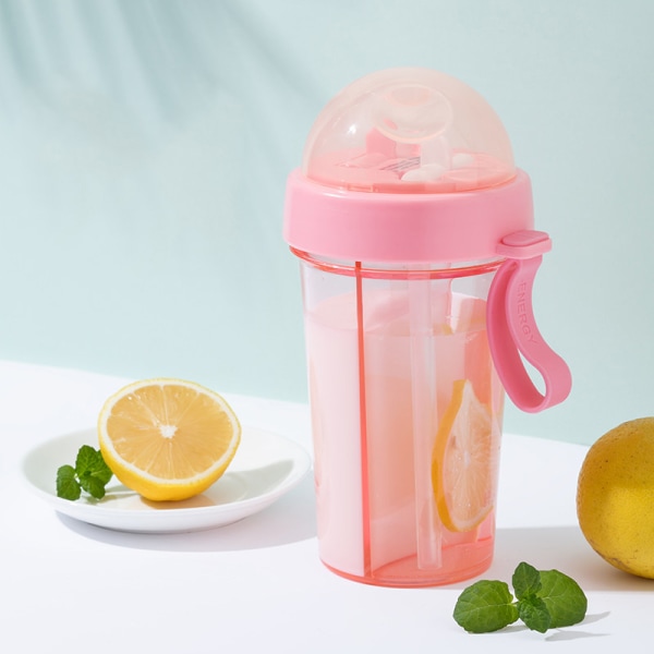 Dubbel drickskopp med två oberoende sugrör Läcksäker löstagbar vattenflaska för vuxna barn Pink