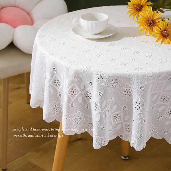 Vit färg rund spets bordsduk Snygg bordsskiva dekorativ täckning för arbetsrum hem Begonia Flower Round Diameter 200cm