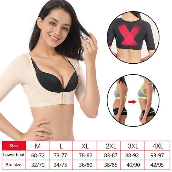 Armslimming Shaper Kompression Slimming Shapewear Push Up Topp Dam Hållningskorrektor svart M