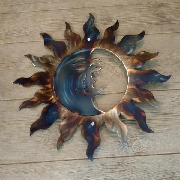 Metall Väggkonstdekoration Kreativ Sun Moon Staty Hängande Ornament Dekor För Hem Vardagsrum Trädgård Blue