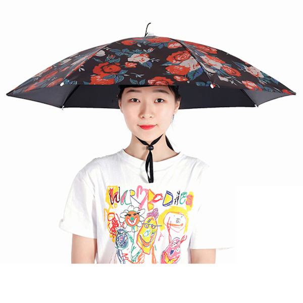 2-lagers paraplyhatt Bärbar andningsbar paraplyhatt Fällbar regnskydd 77cm Rose