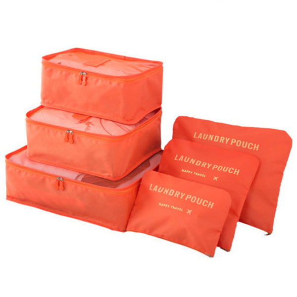 6 delar Bärbar Bagageförpackning Kuber Resväska Kläder Organiseringsväska Orange