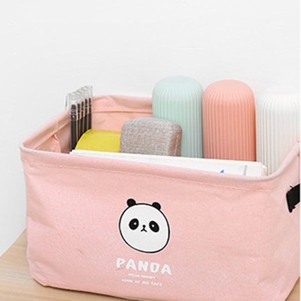 Panda förvaringskorg Enkel tyg Vikbar fyrkantig låda Hemma bomull och linne förvaring fyrkantig låda Pink