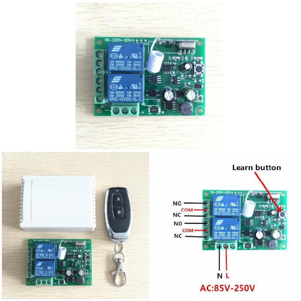 Universal 433 Mhz trådlös fjärrkontrollswitch Relä 220V 2CH Mottagarmodul +RF 433Mhz Fjärrkontroller Remote Control
