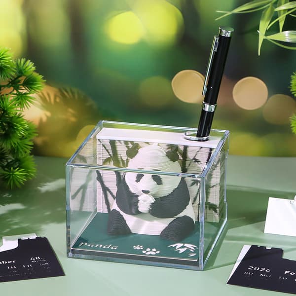 3D Kunst Kalender Memoblok 2026 Panda 3D Skrivebords Notesblok Med Penholder Panda Afrivningspapir Stickys DIY Note A