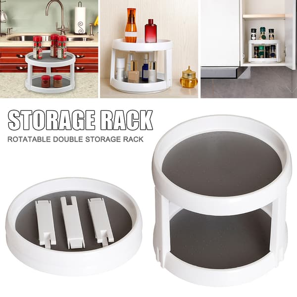 Plast rund tvåvånings skivspelare Desktop Organizer Display Stand för kök Pantry sovrum