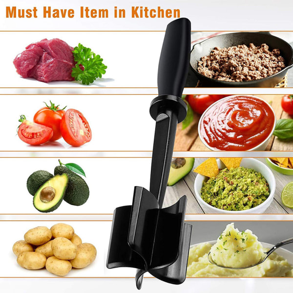 Hamburger Kötthacker Värmebeständig ABS Nonstick Beef Masher Hållbar fräs Black