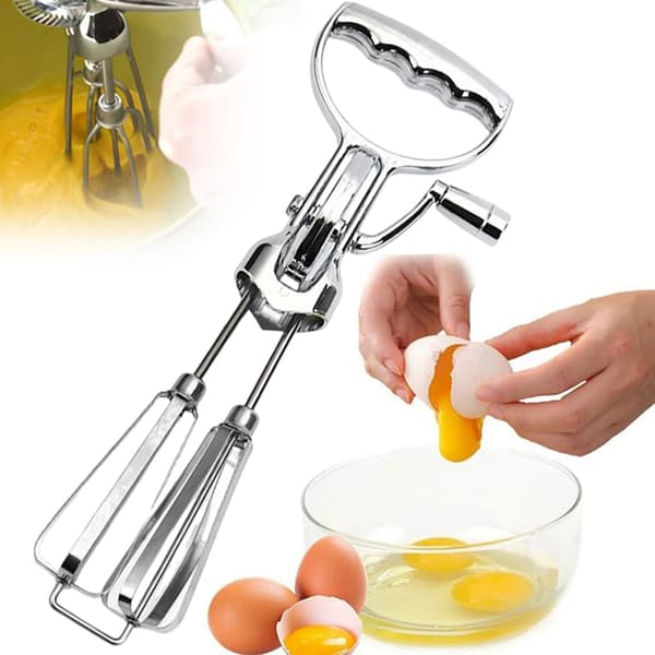 Eggvisper i rustfritt stål, hånddrevet roterende eggvisper, håndmikser, kjøkkenredskap 2pcs
