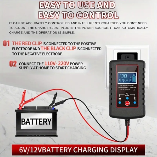 Ultratunn 6V/12V Smart batteriladdare Multifunktionellt batteriladdningsverktyg för bly-syrabatteri