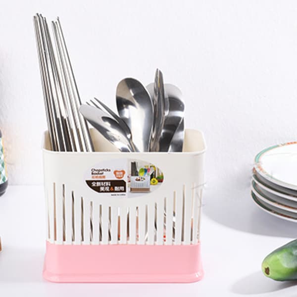 Vertikal besticklåda Multipurpose ätpinnar Case Bestick Dräneringsställ Pink