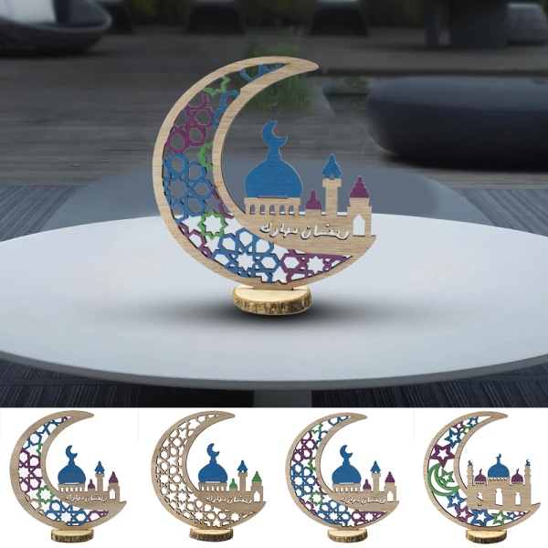 Eid Mubarak träprydnader Ramadan Moon Star Bordsskivor Dekorationer för hemmet JM00444