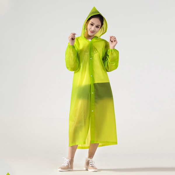 EVA Vuxen Regnjacka Bärbar Utomhus Rese Regnkläder Unisex Thicken Vattentät Andas Elastiska manschetter Cover med huva Grass Green