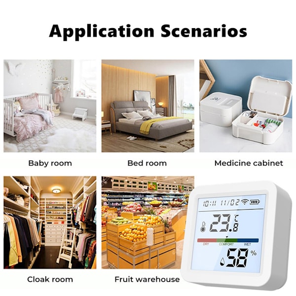 Smart WiFi Temperaturluftfuktighetsmätare Slitstark Bekväm temperatursensor för kontorshem White