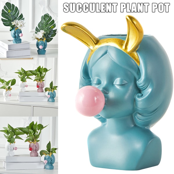 Söt flicka som blåser bubblor Suckulenta planteringar Blomkruka Nordisk för heminredning Olika stilar blomkruka Pink Cat Ears