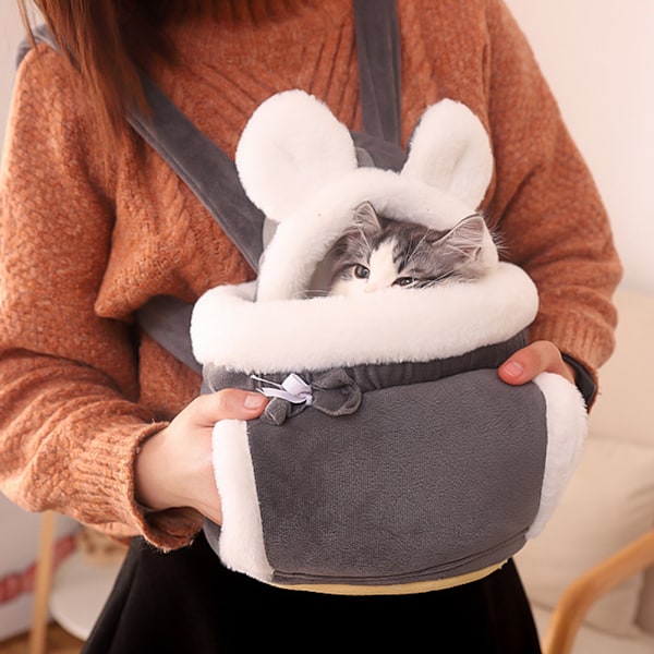 Ryggsäck för Katt Bärsele Vinter Varm Mjuk Plysch Bär Djur Bur För Utomhusresor Promenader Pink XL