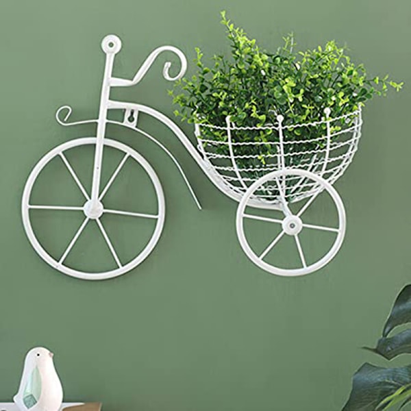 Smidesjärn Hängande Väggprydnad Retro Cykel Blomma Korg För Hem Vardagsrum Sovrum Dekoration White