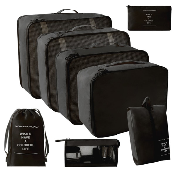 8 st Resepackningskuber för toalettartiklar Kosmetika Digital bärbar resväska Kläderpackningsväska för resa Black