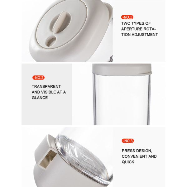 Uppmätt kryddburk Presstyp Roterande förseglad hushållskryddflaska Transparent White