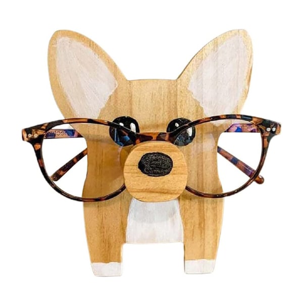 Rolig glasögonhållare, glasögonställ i trä, ställ för solglasögon, rustik dekoration Corgi