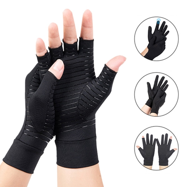 Kompressionshandskar för idrottsåterhämtning Unisex halkfria halvfingerhandskar Black Touch Screen L