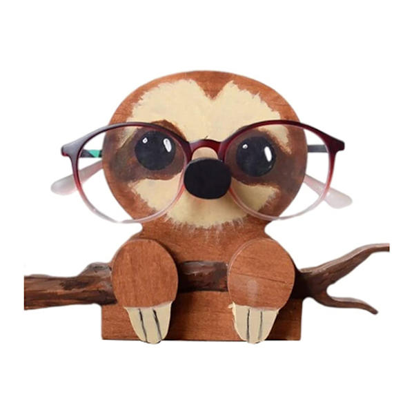 Rolig glasögonhållare, glasögonställ i trä, ställ för solglasögon, rustik dekoration Sloth