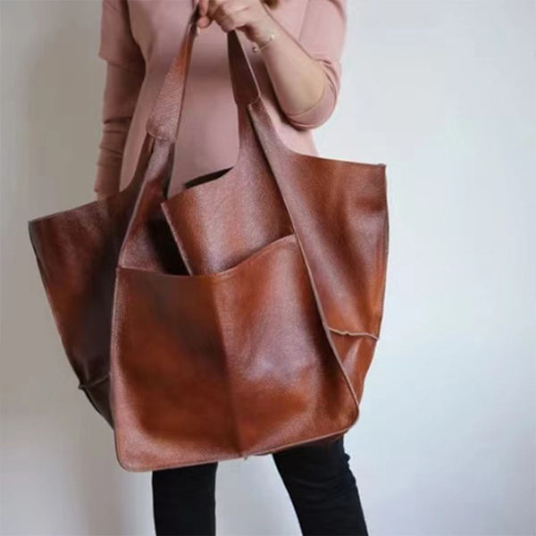 Stor Axelväska Läderväska Tote Bag Axelremsväska Dam Shoppingväska Väska Dam Green