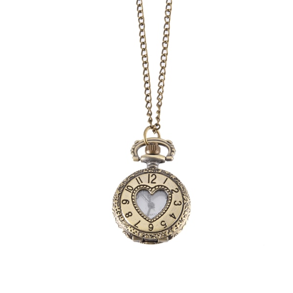 Vintage Pocket Watch Brons Color Quartz Watch Cool Chain Hollow Love Heart Watches