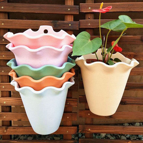 Vägghängande kruka Plast Bekvämlighet Väggfäste Blomkruka Växter Behållare Korg Kruka för inomhus utomhus Green