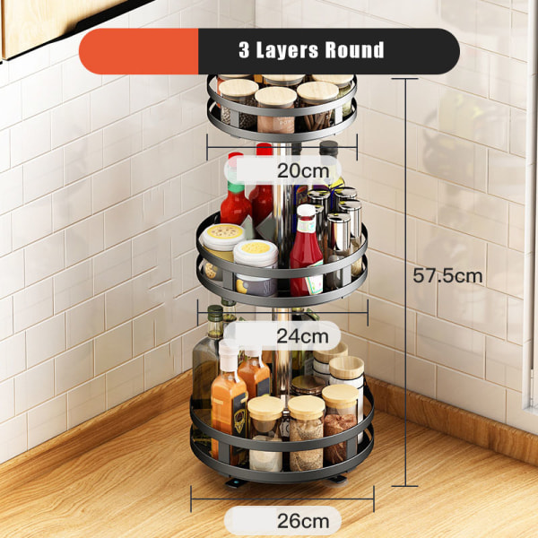 360° roterande förvaringsställ Används i alla rum i huset Bordsförvaringshållare Kök Sovrum Kosmetiktillbehör 3 Layers Round