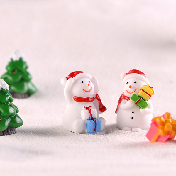 Jultema DIY Mini Miniatyrfigur Trädgårdsinredning Jultomten Snögubbe Mikrolandskap för juldekoration Knit Cap Snowman No. 3