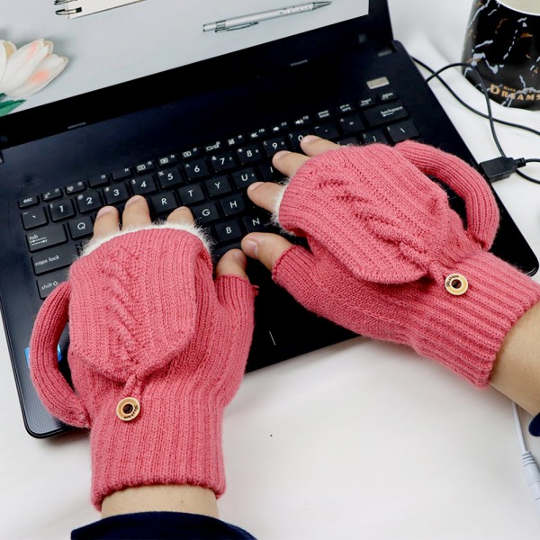 USB uppvärmda handskar för kallt väder Hög elastisk mjuk thermal för kvinnor män Pink