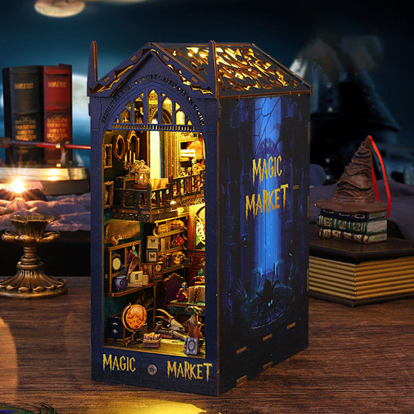 DIY Magics Bazaar Books Nooks Kit med Lätt Lättmontering Dekorativa miniatyrer för vardagsrummet