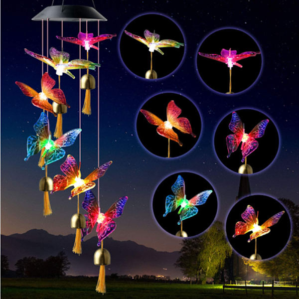 Solar Wind Chime Färgskiftande Wind Chimes Vattentät hängande dekoration för Hem Graden Office C